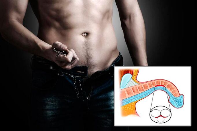 pria membuka ritsleting lalatnya untuk latihan pembesaran penis
